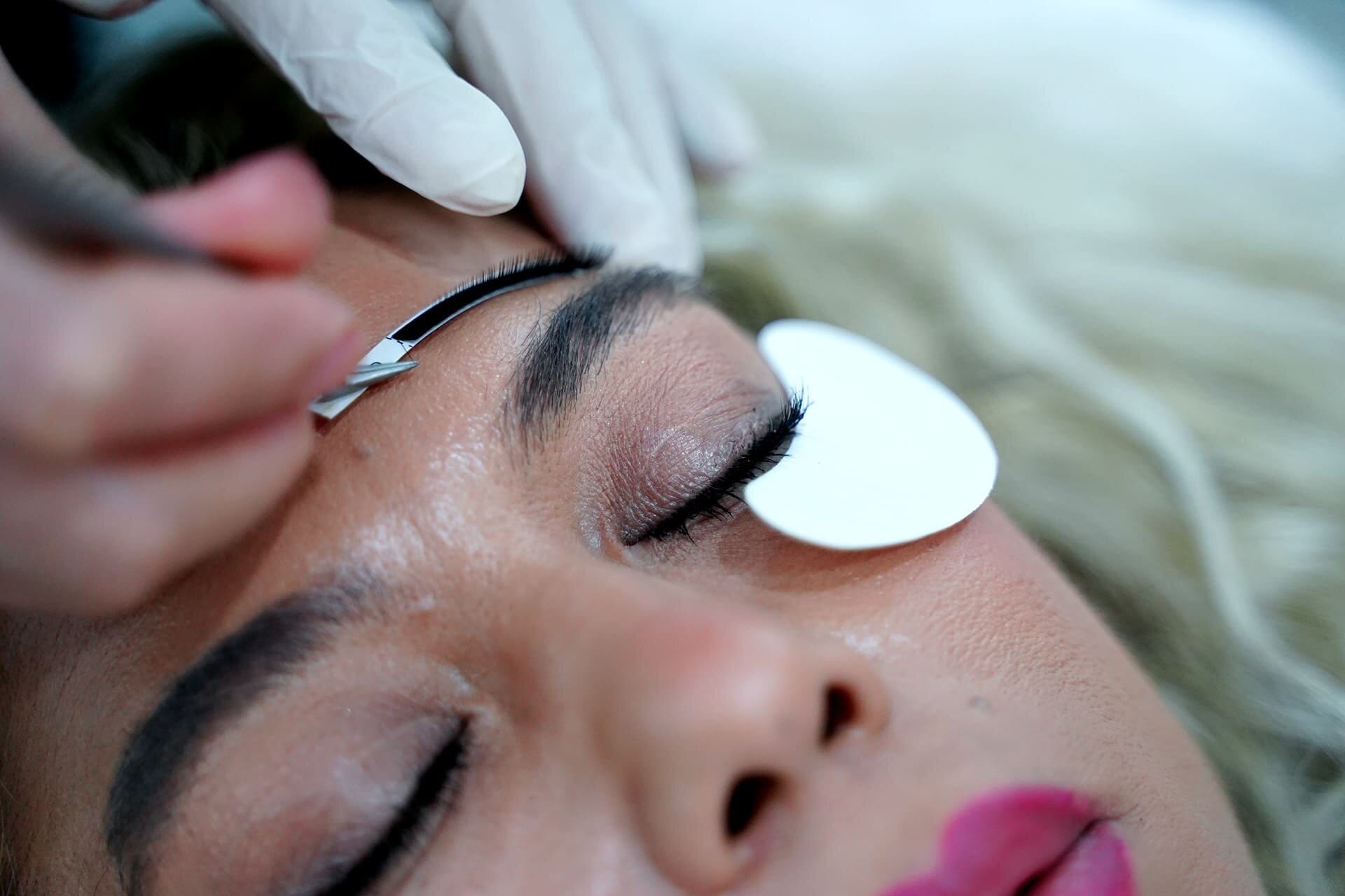 Close-up of a brow shaping treatment
